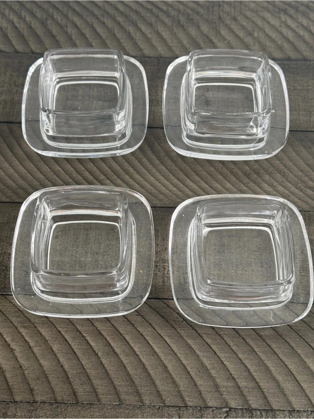 Vintage Square Glass Covered Butter Dish Or Spice Saver - Set of 4